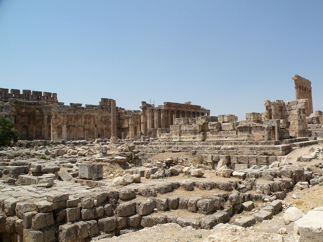 Bekaa Valley 16 Baalbek Great Court South Side With Temple Of Jupiter Roman Columns Behind 